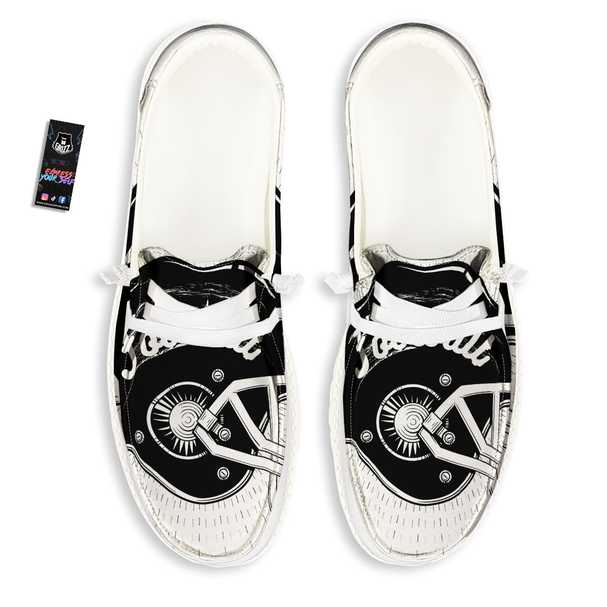American Football White And Black Print White Loafers-grizzshop