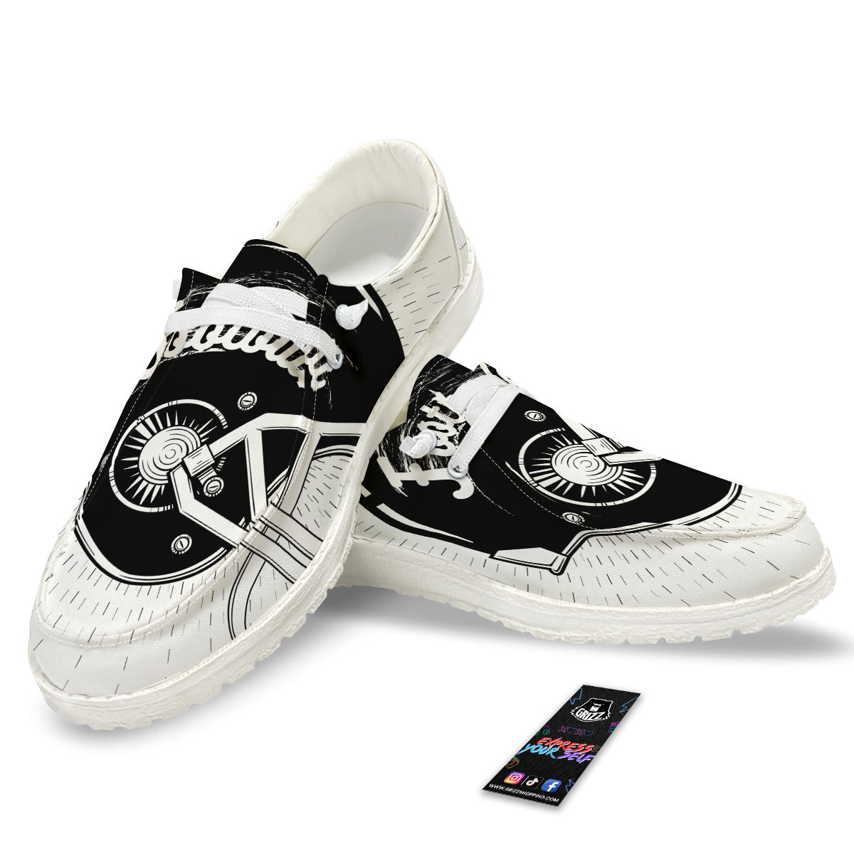 American Football White And Black Print White Loafers-grizzshop