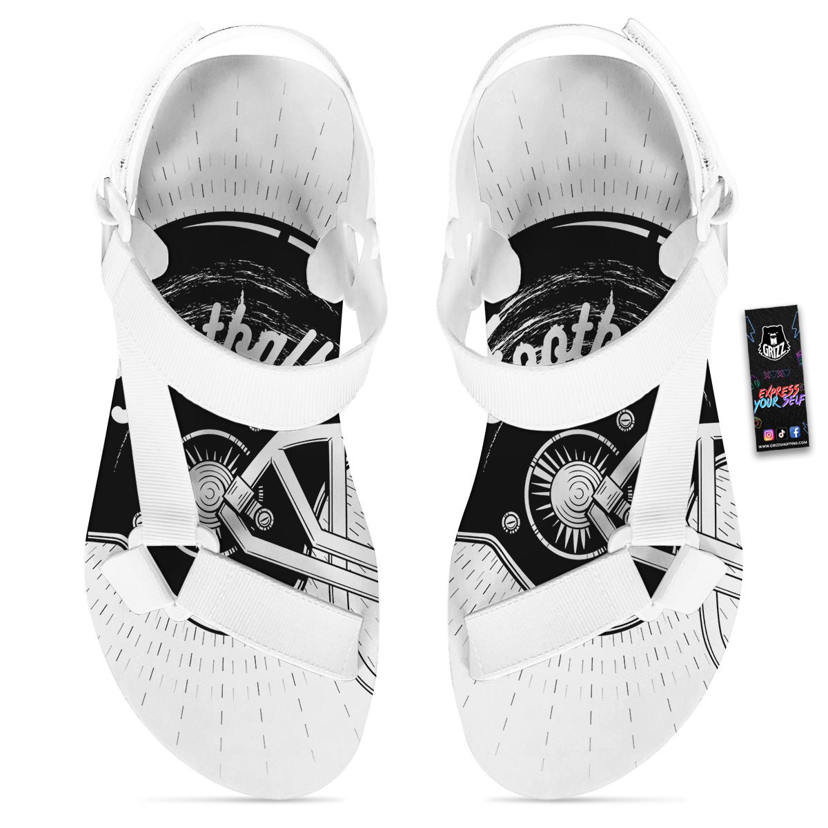 American Football White And Black Print White Open Toe Sandals-grizzshop