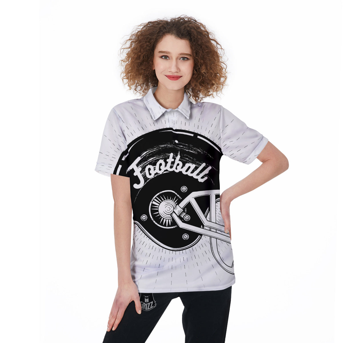 American Football White And Black Print Women's Golf Shirts-grizzshop