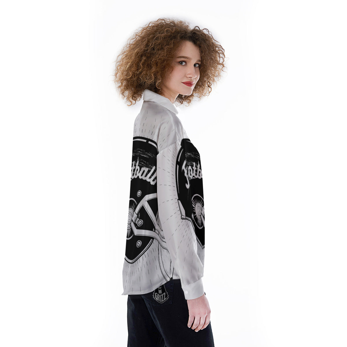 American Football White And Black Print Women's Long Sleeve Shirts-grizzshop