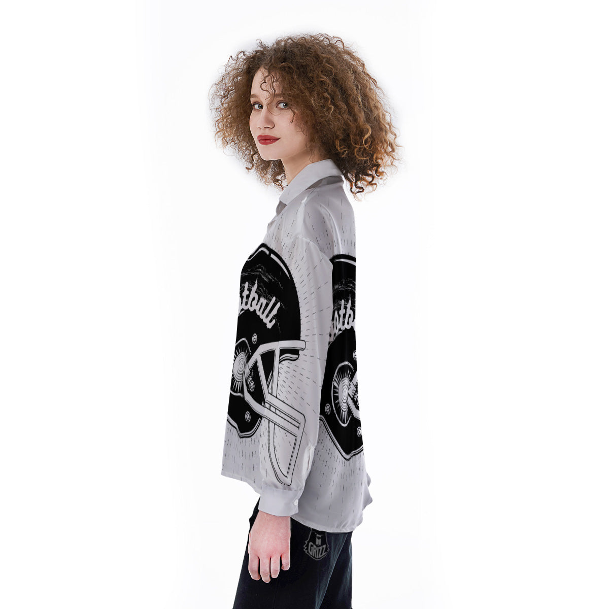 American Football White And Black Print Women's Long Sleeve Shirts-grizzshop
