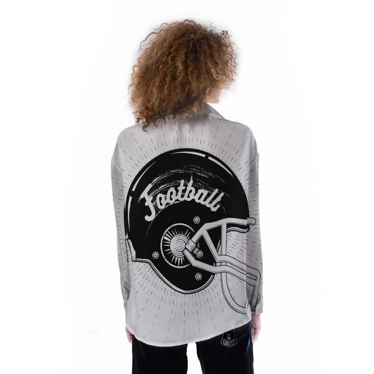 American Football White And Black Print Women's Long Sleeve Shirts-grizzshop