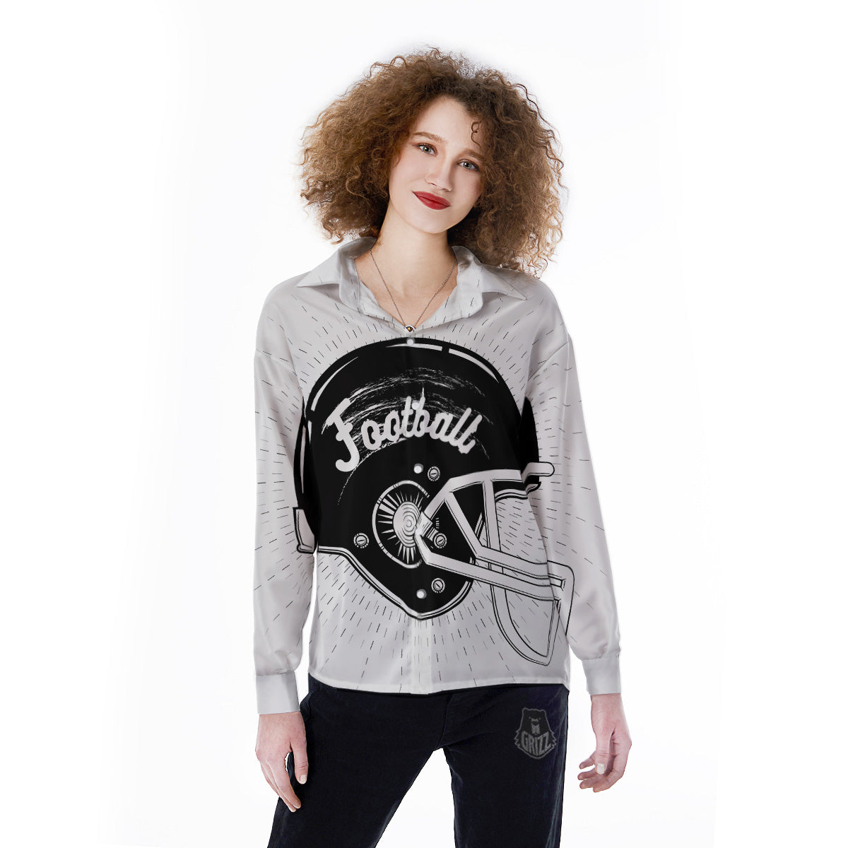American Football White And Black Print Women's Long Sleeve Shirts-grizzshop