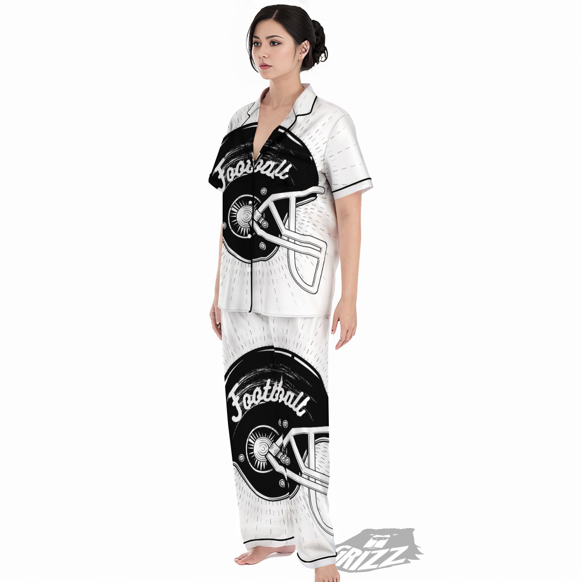 American Football White And Black Print Women's Pajamas Set-grizzshop
