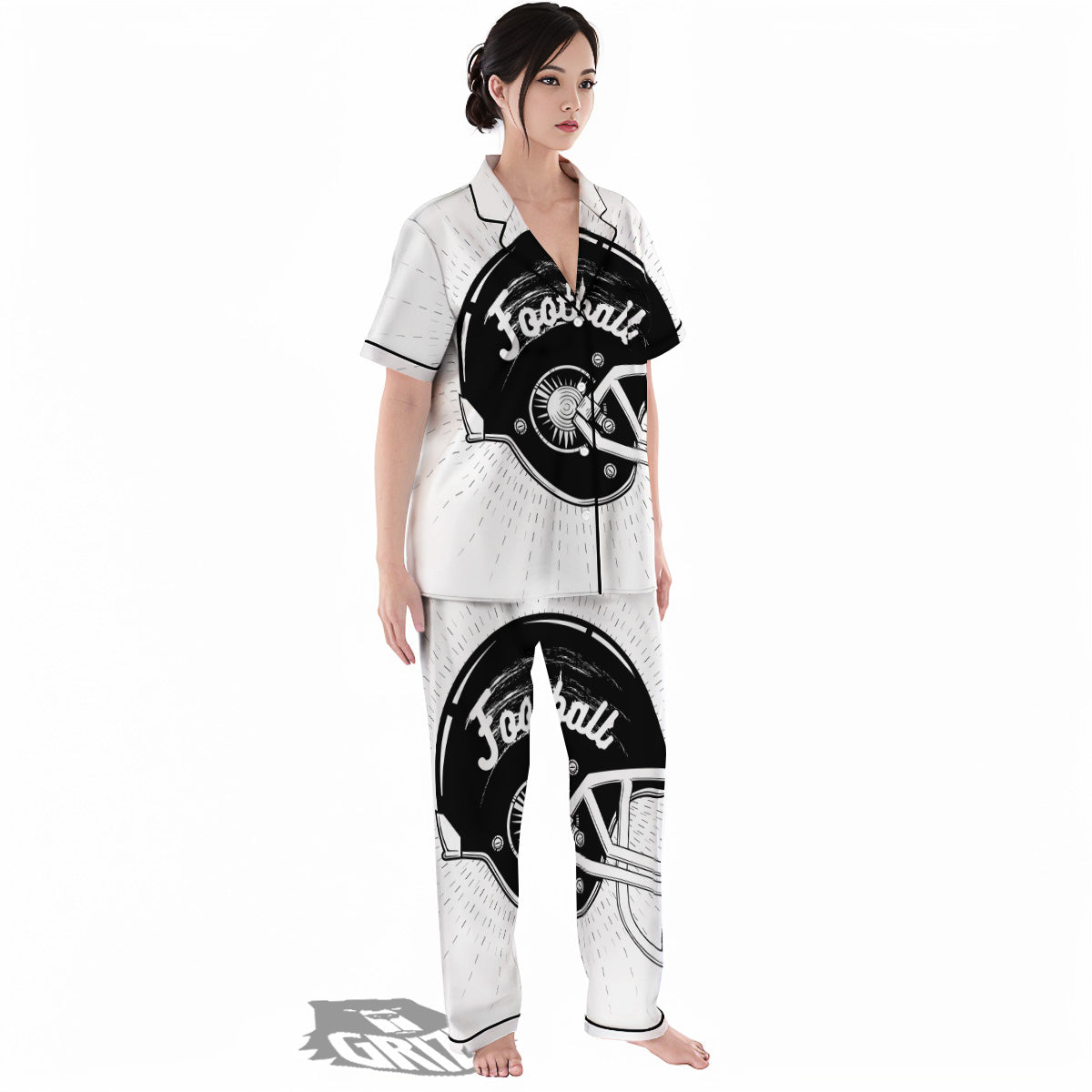 American Football White And Black Print Women's Pajamas Set-grizzshop
