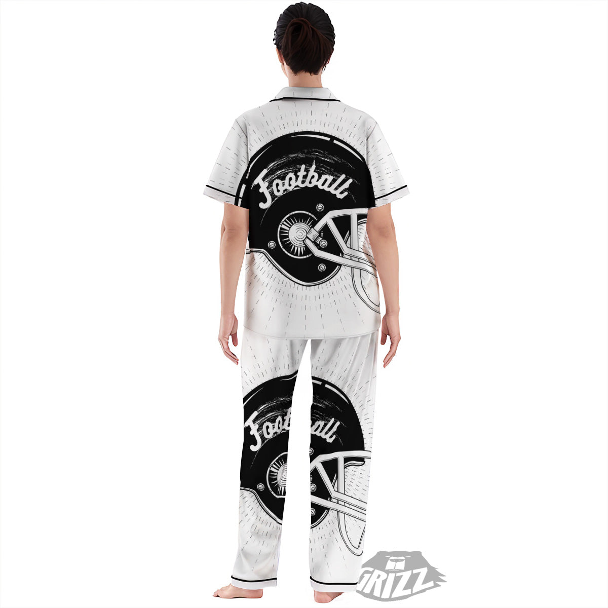 American Football White And Black Print Women's Pajamas Set-grizzshop