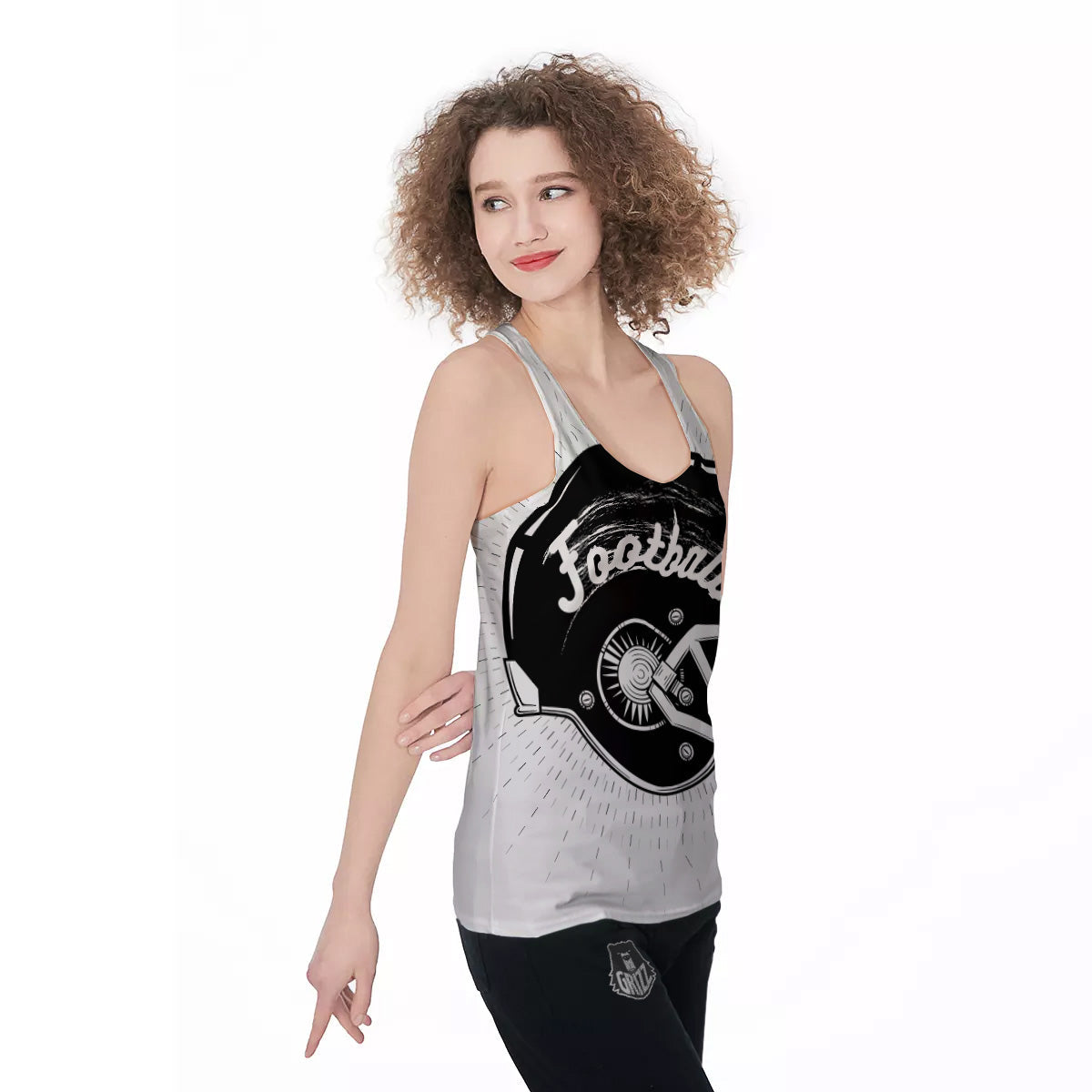 American Football White And Black Print Women's Racerback Tank Top-grizzshop