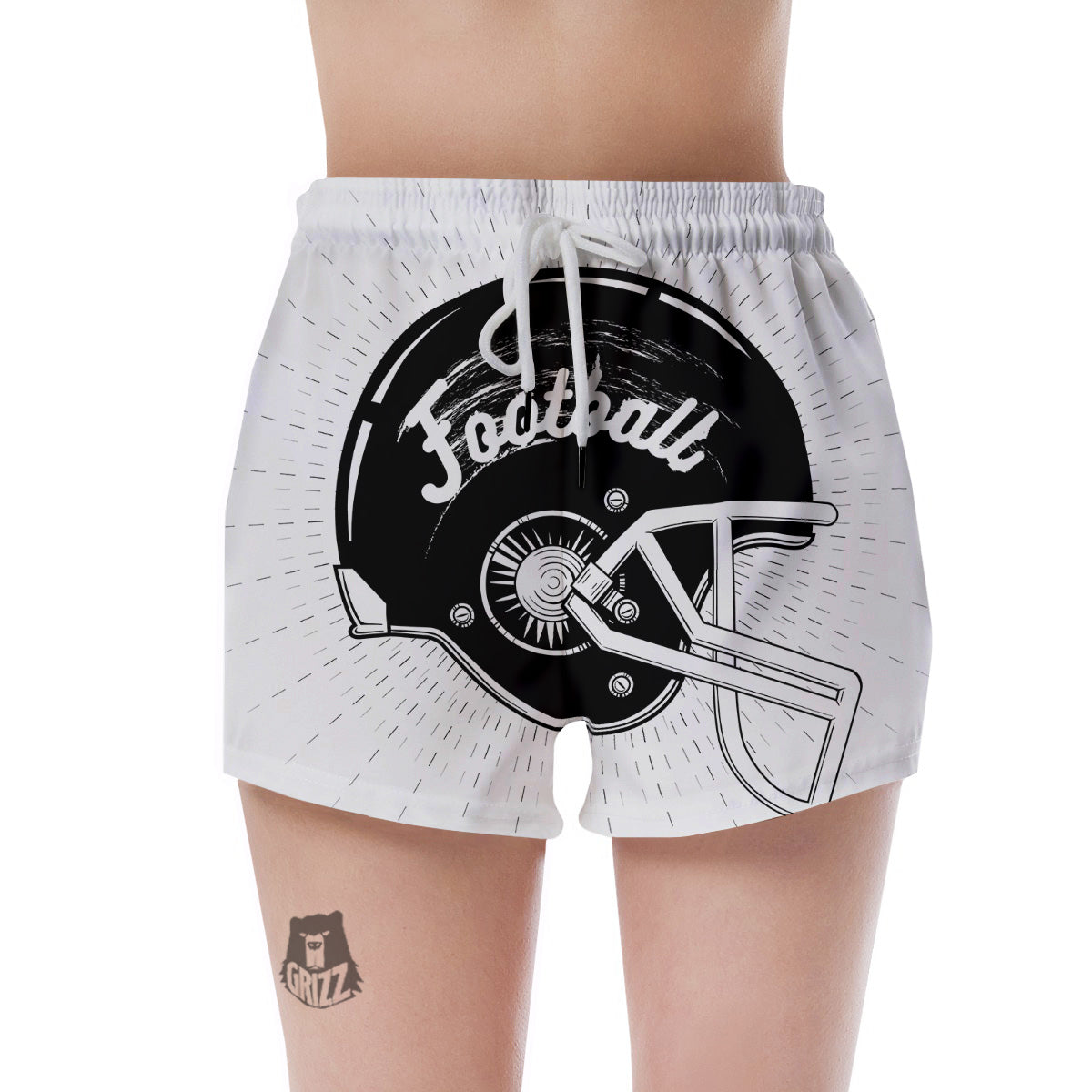 American Football White And Black Print Women's Shorts-grizzshop