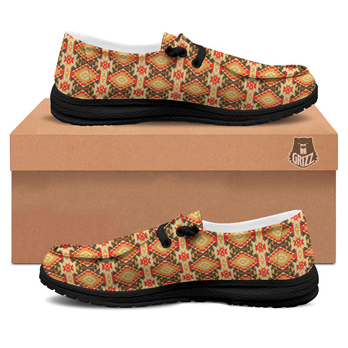 American Geometric Native Print Pattern Black Loafers-grizzshop