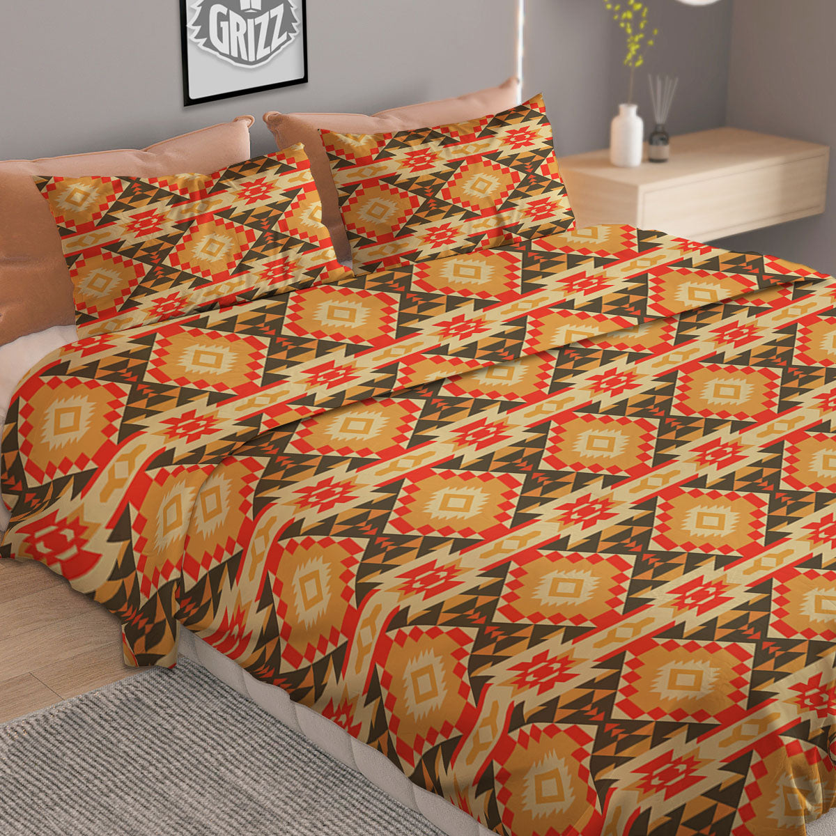 American Geometric Native Print Pattern Duvet Cover Bedding Set