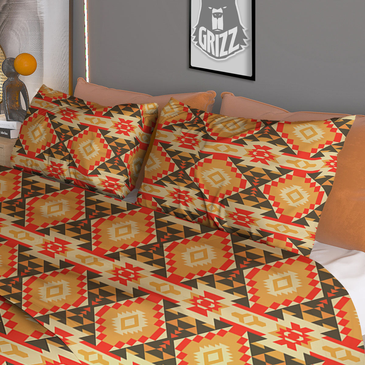 American Geometric Native Print Pattern Duvet Cover Bedding Set