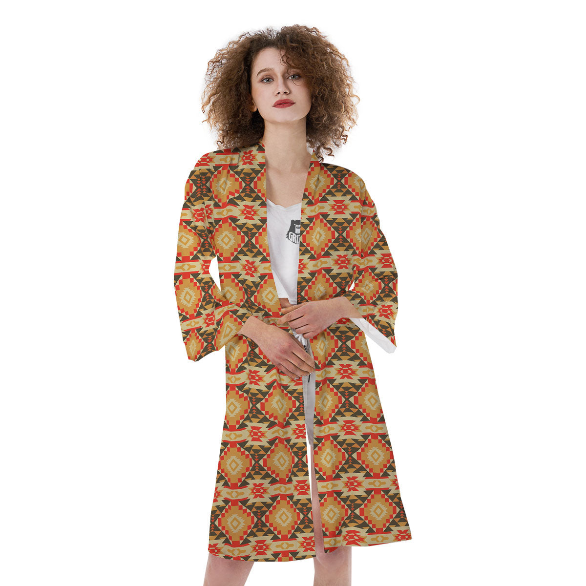 American Geometric Native Print Pattern Kimono-grizzshop