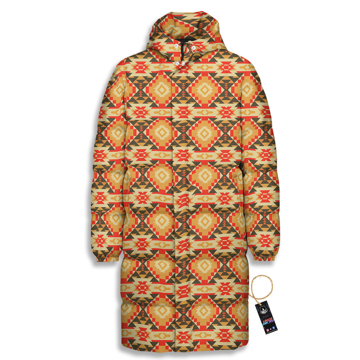 American Geometric Native Print Pattern Long Down Jacket-grizzshop