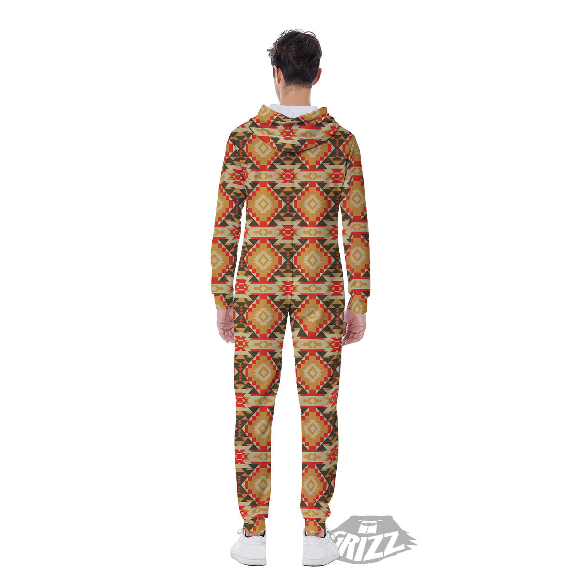 American Geometric Native Print Pattern Men's Jumpsuit-grizzshop