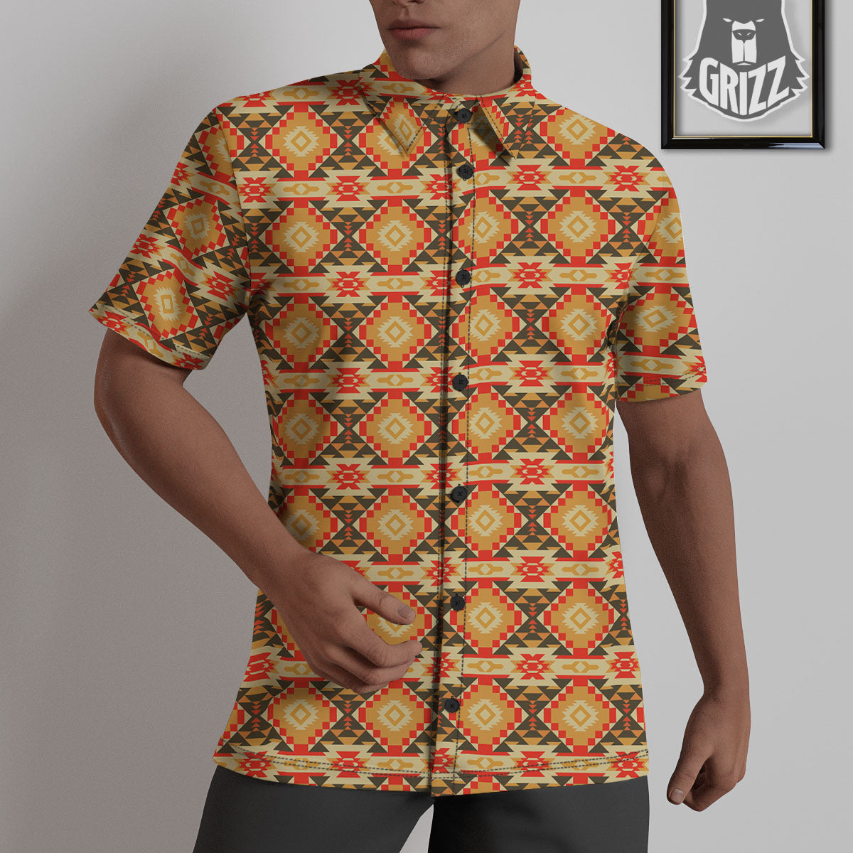 American Geometric Native Print Pattern Untucked Shirts-grizzshop