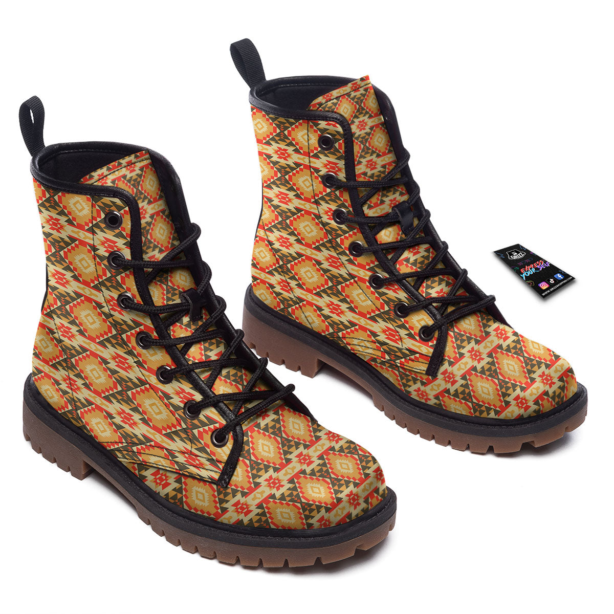 American Geometric Native Print Pattern Work Boots-grizzshop