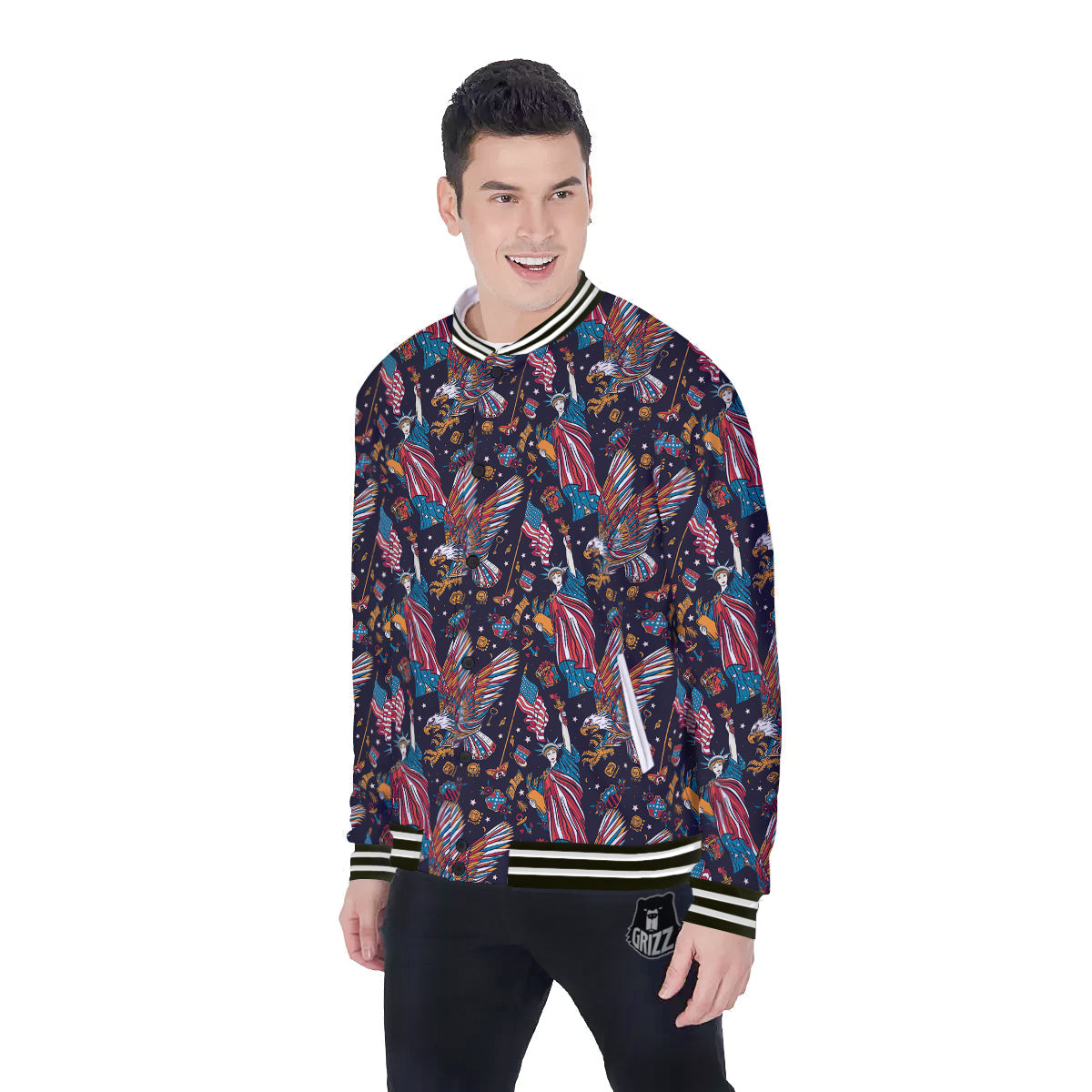 American Independence Day Print Pattern Baseball Jacket-grizzshop