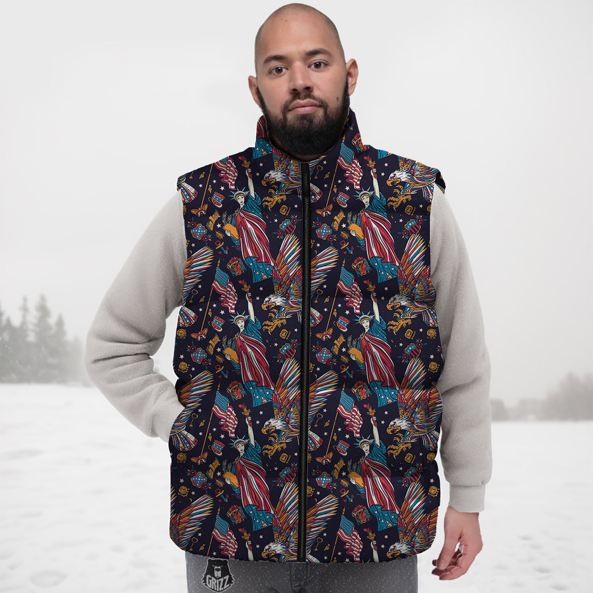 American Independence Day Print Pattern Down Vest