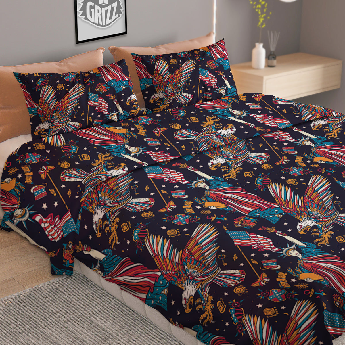 American Independence Day Print Pattern Duvet Cover Bedding Set