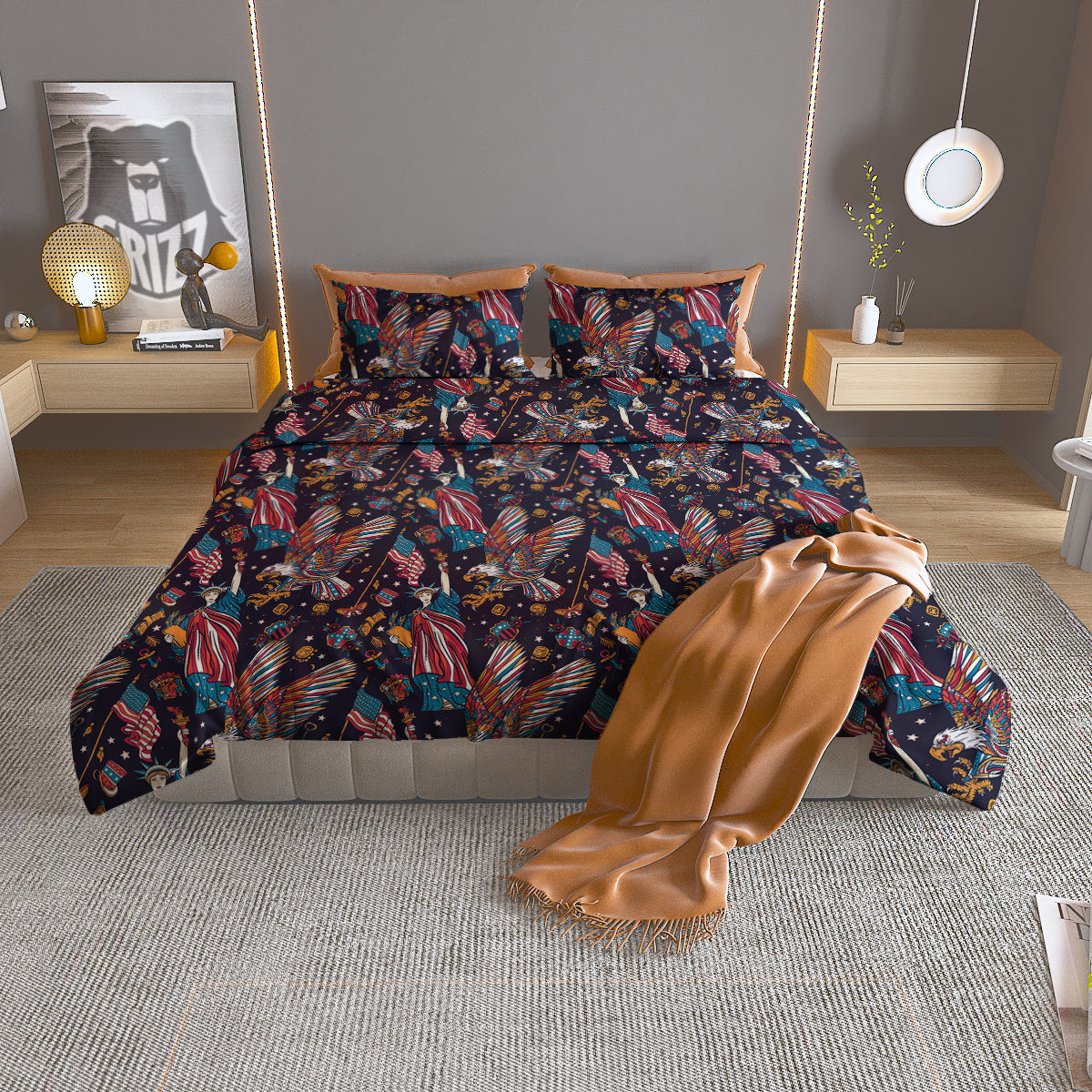 American Independence Day Print Pattern Duvet Cover Bedding Set