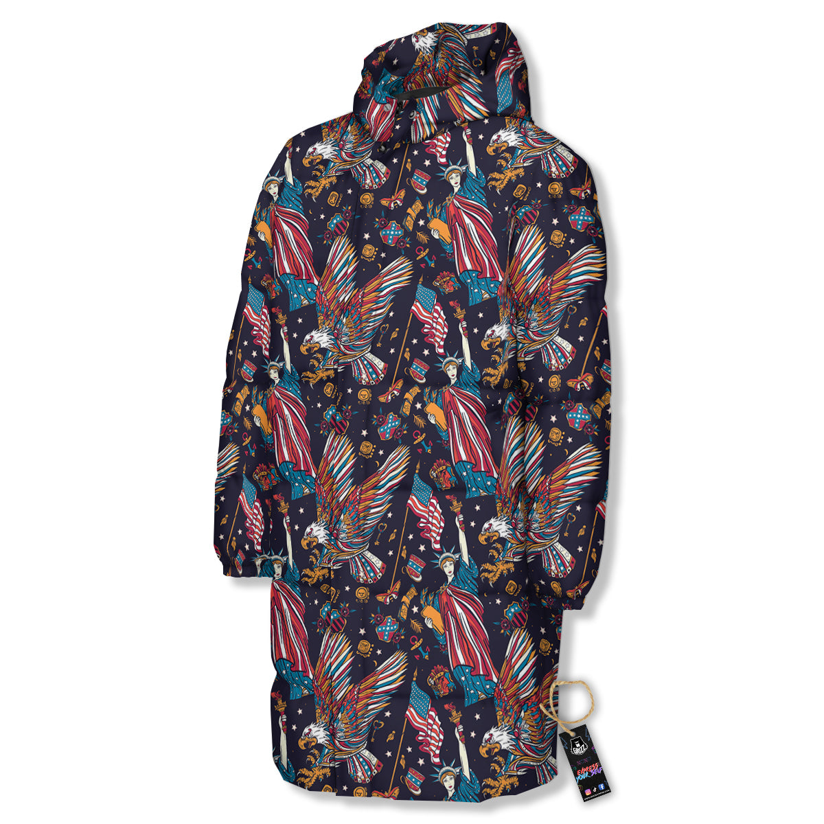 American Independence Day Print Pattern Long Down Jacket-grizzshop