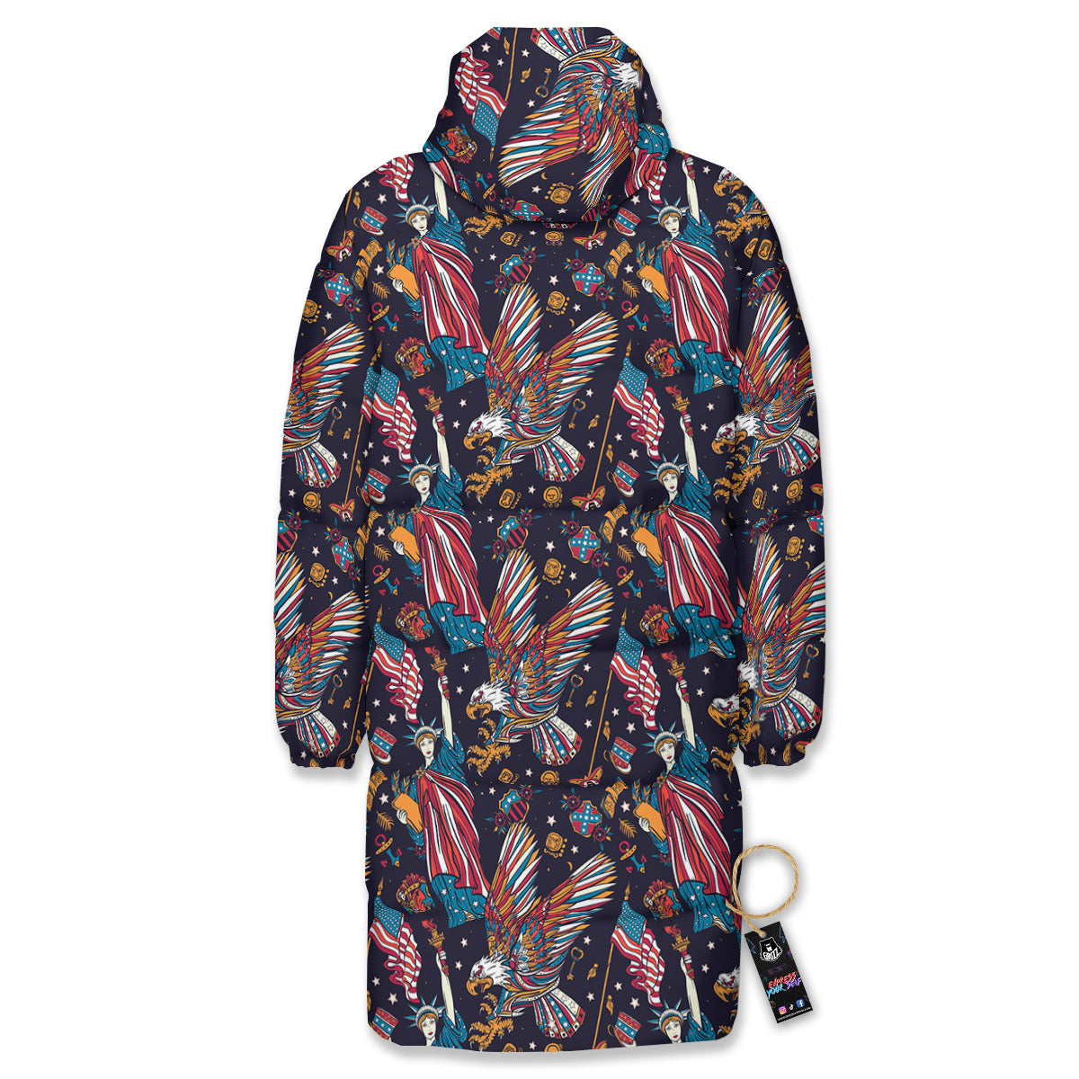 American Independence Day Print Pattern Long Down Jacket-grizzshop