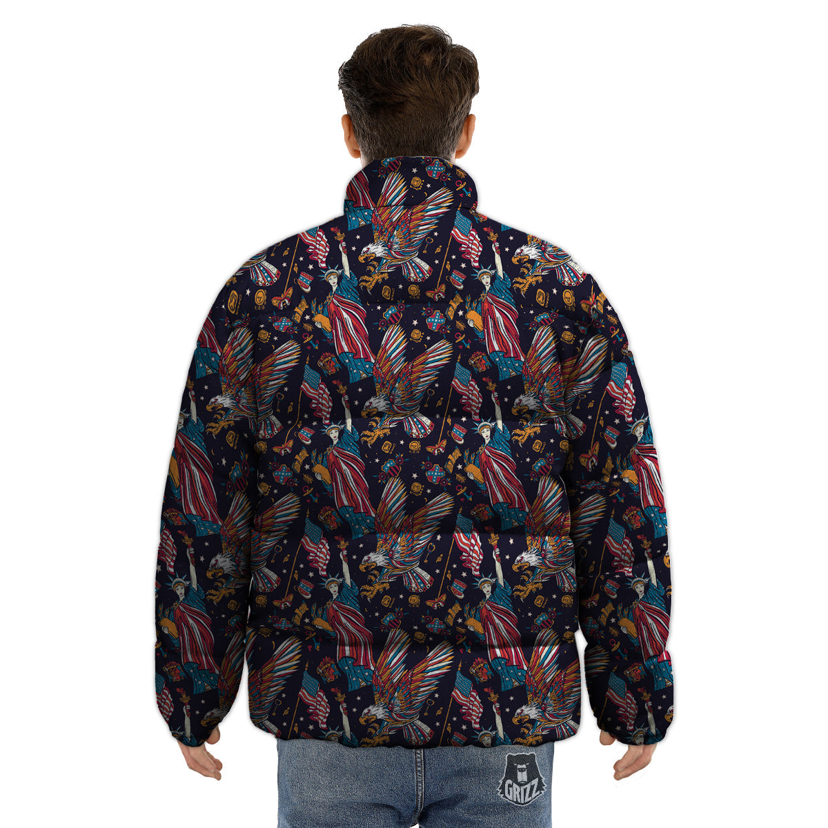 American Independence Day Print Pattern Puffer Jacket-grizzshop