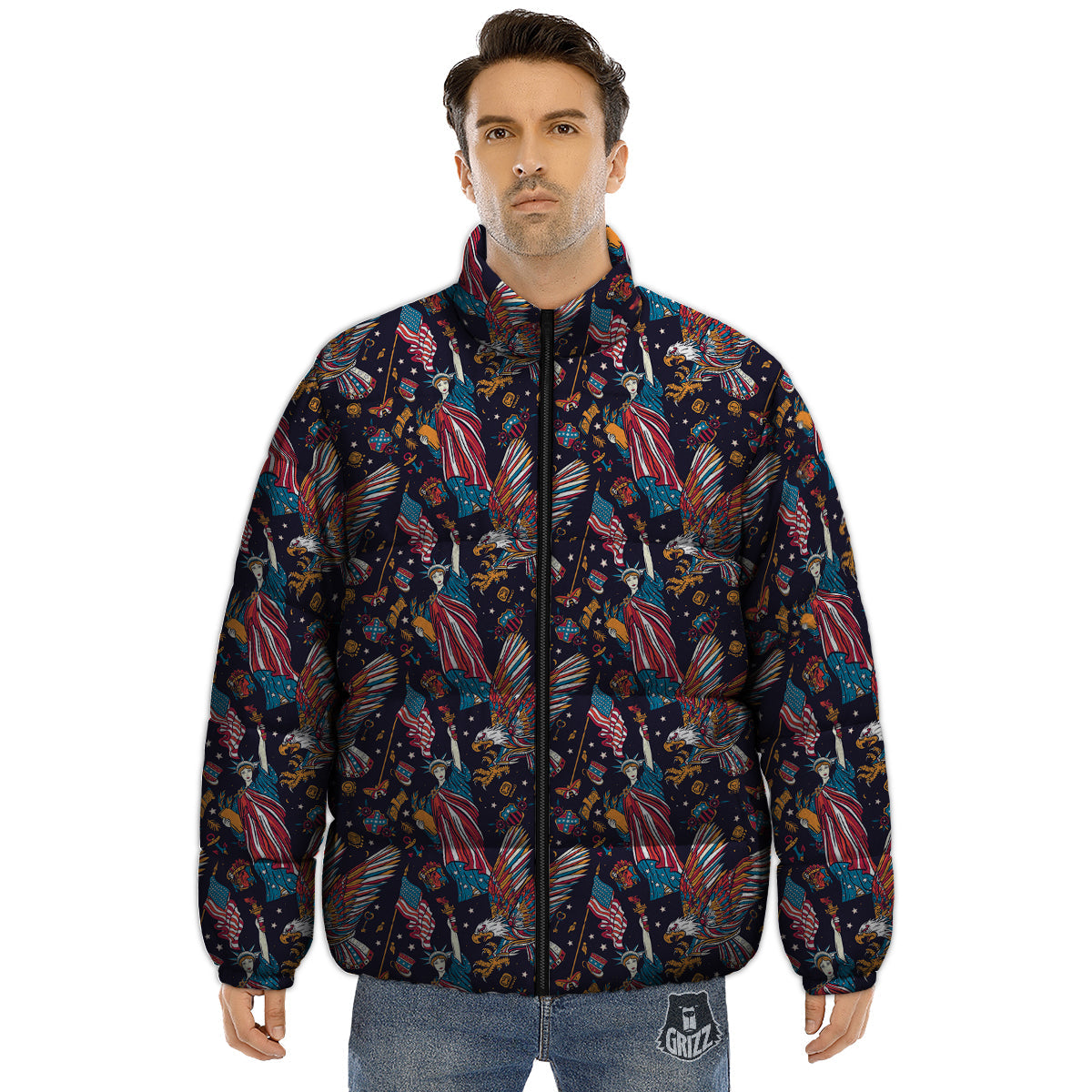 American Independence Day Print Pattern Puffer Jacket-grizzshop