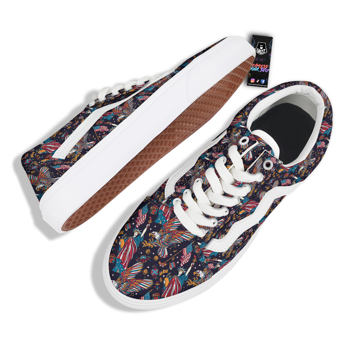 American Independence Day Print Pattern Skate Shoes-grizzshop