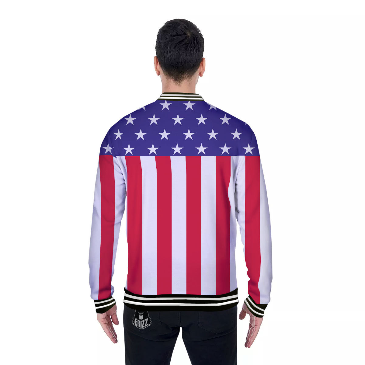 American Military Flag Print Baseball Jacket-grizzshop