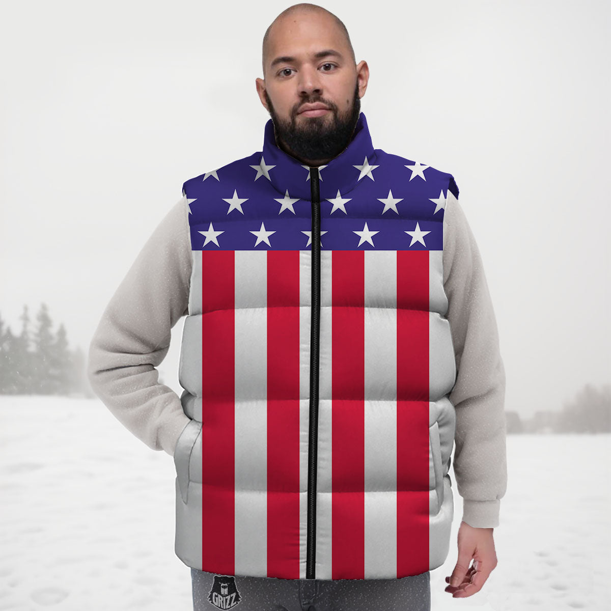 American Military Flag Print Down Vest