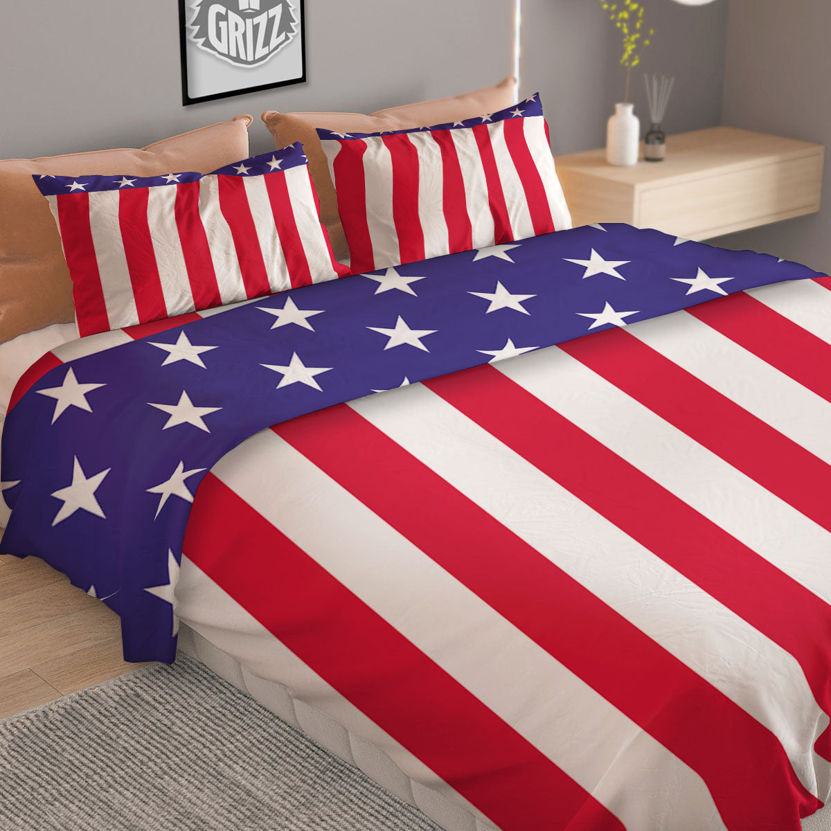 American Military Flag Print Duvet Cover Bedding Set
