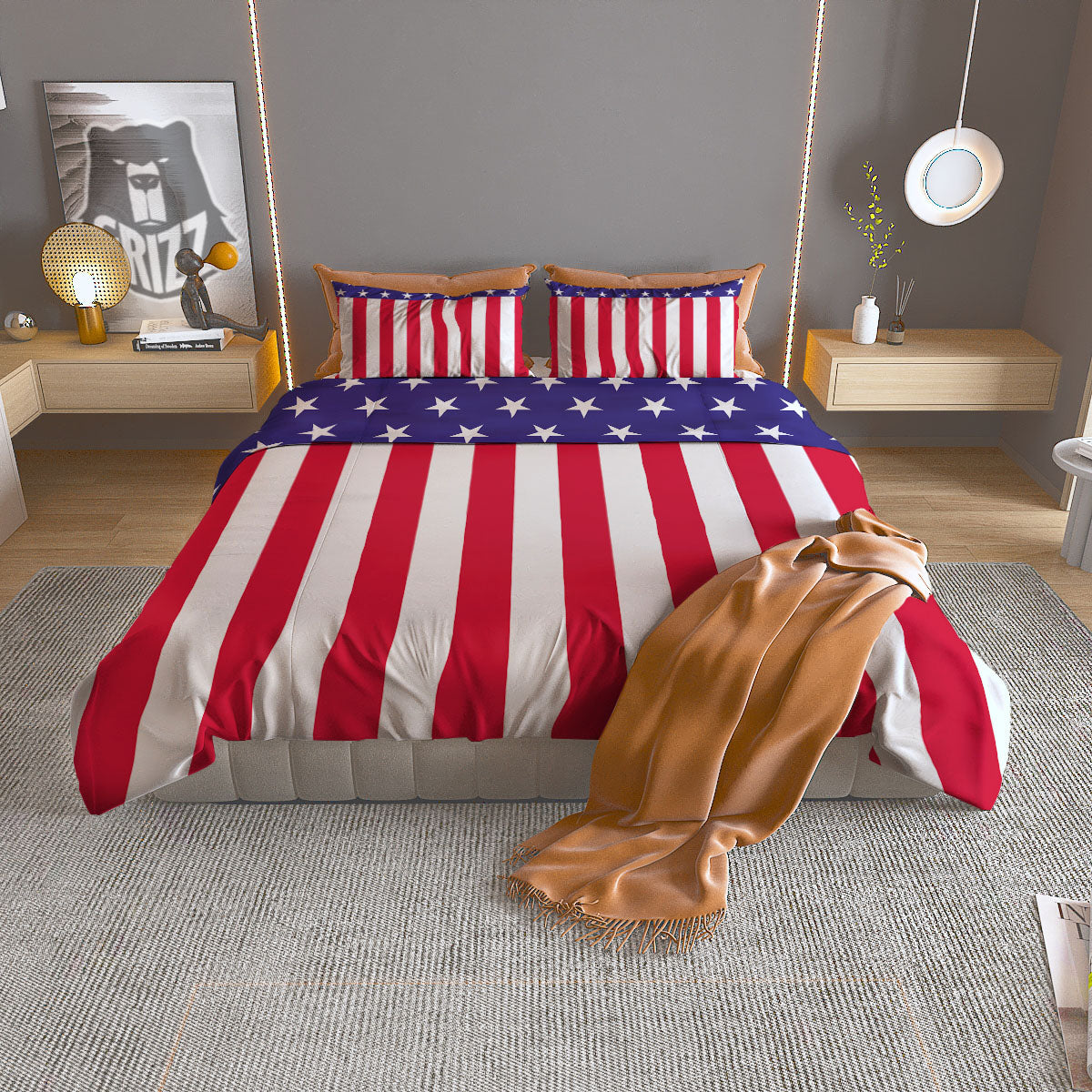 American Military Flag Print Duvet Cover Bedding Set