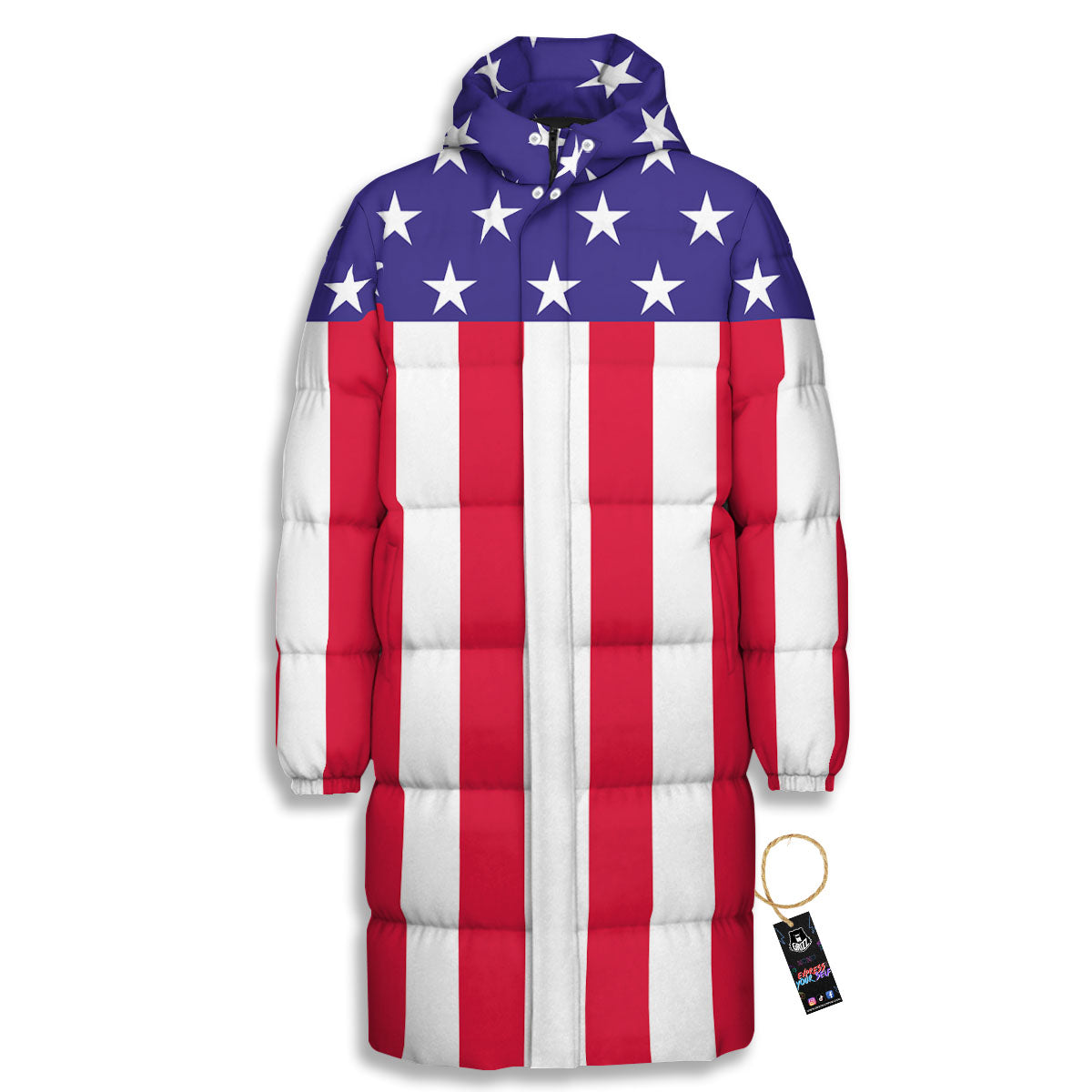 American Military Flag Print Long Down Jacket-grizzshop