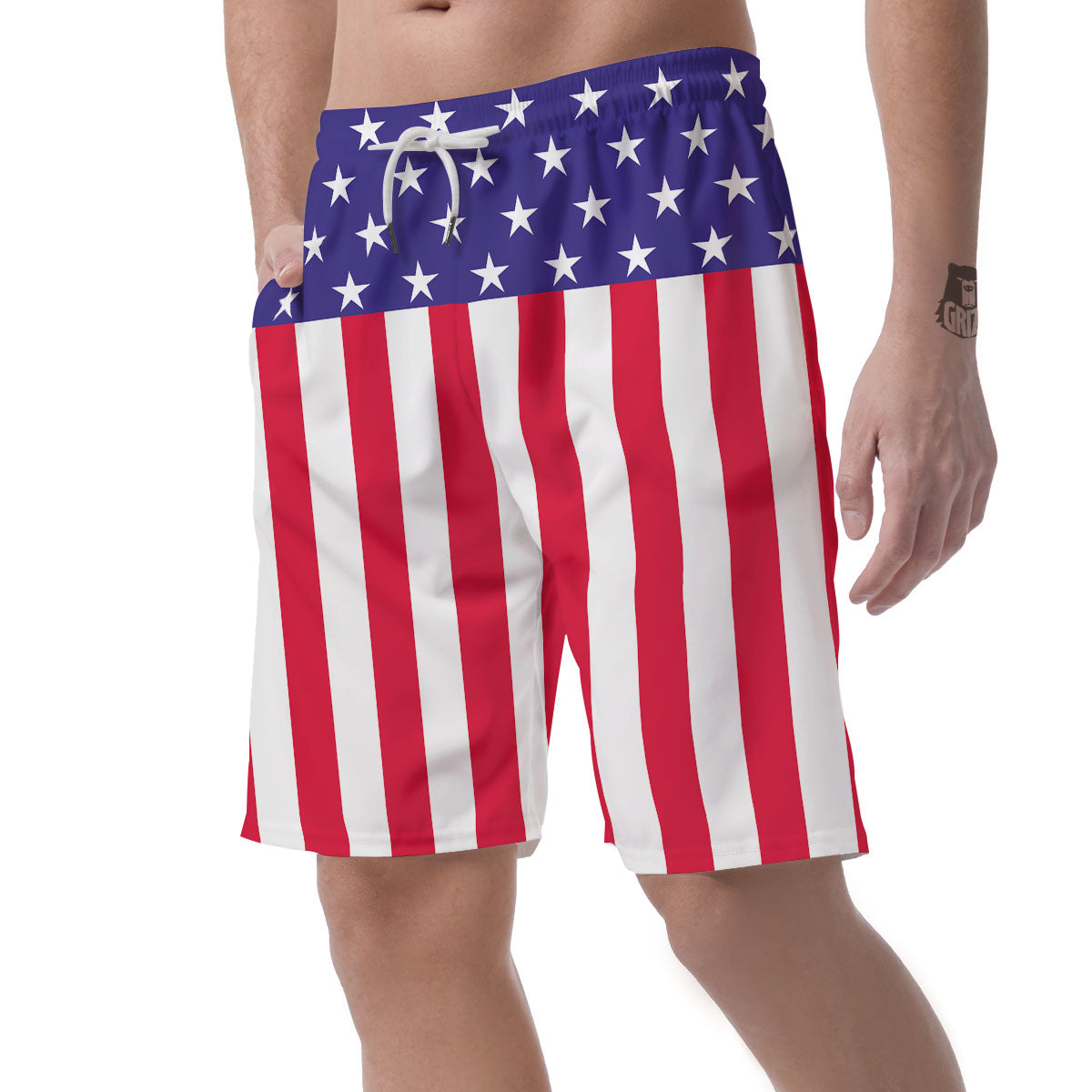 American Military Flag Print Men's Shorts-grizzshop