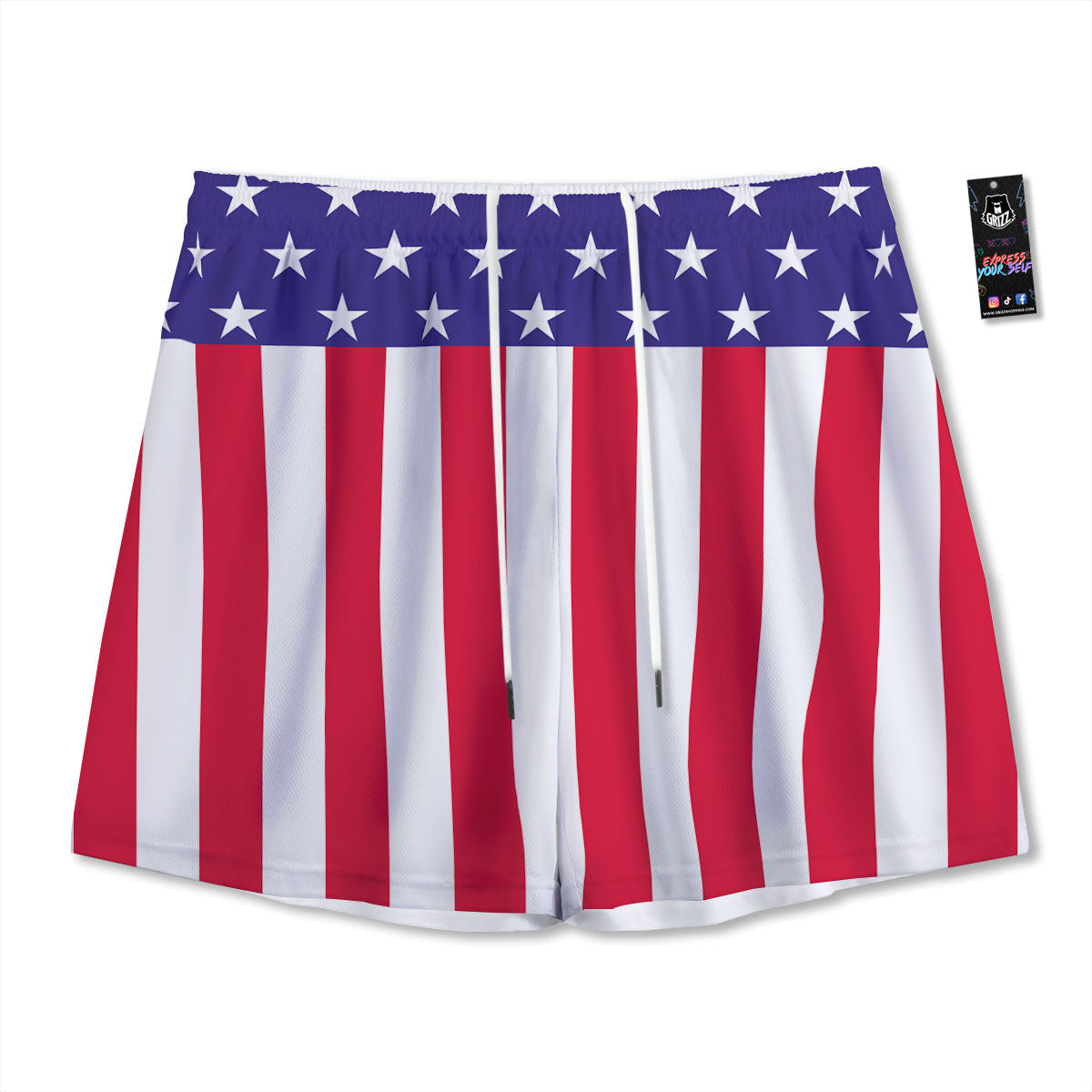 American Military Flag Print Mesh Shorts