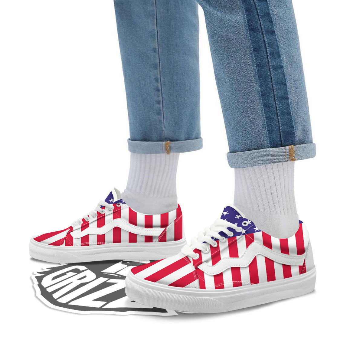 American Military Flag Print Skate Shoes-grizzshop