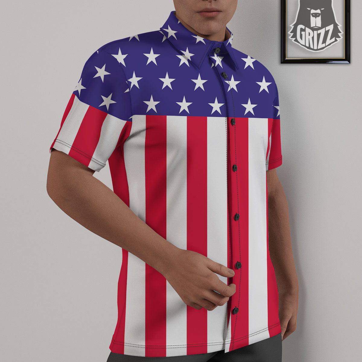 American Military Flag Print Untucked Shirts-grizzshop