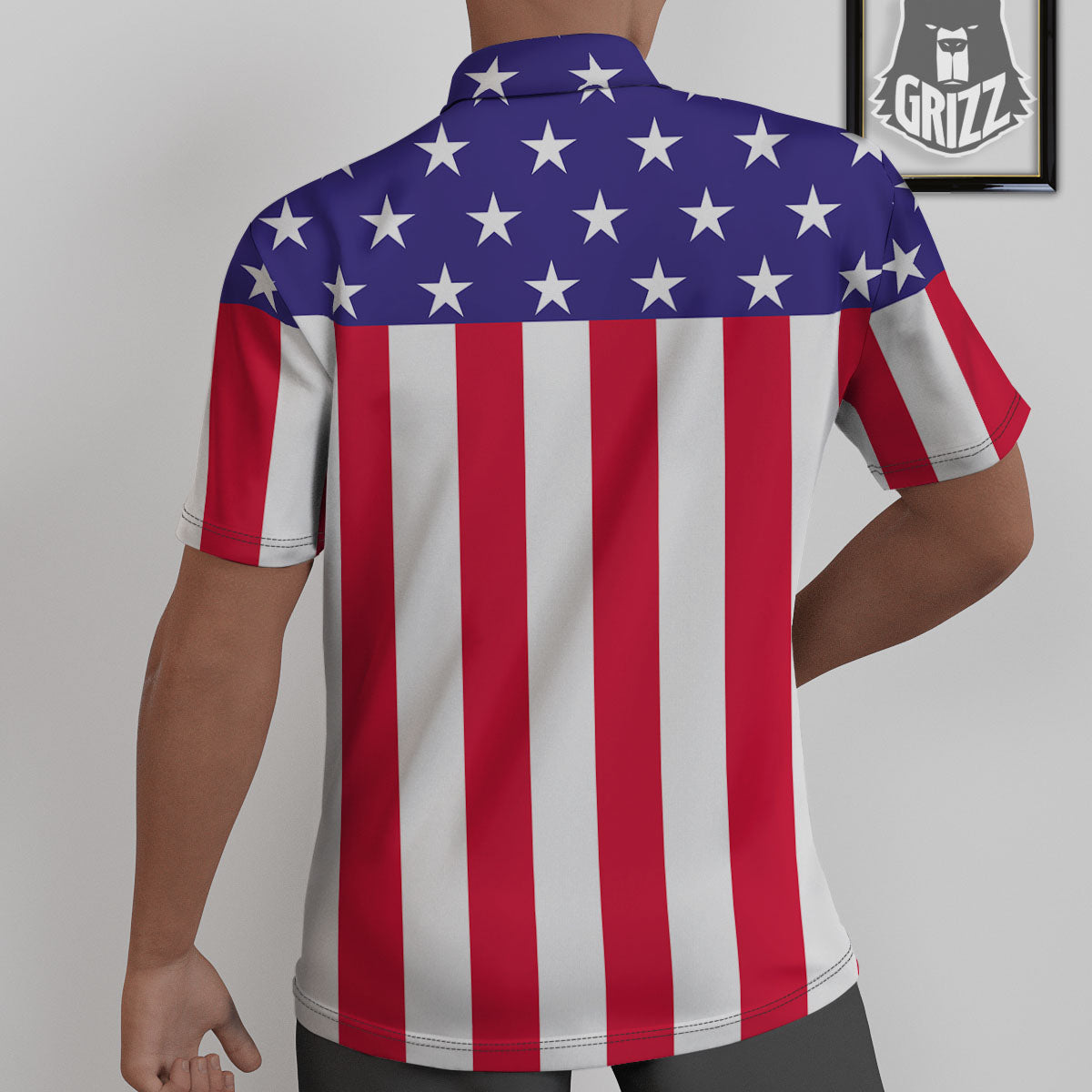 American Military Flag Print Untucked Shirts-grizzshop