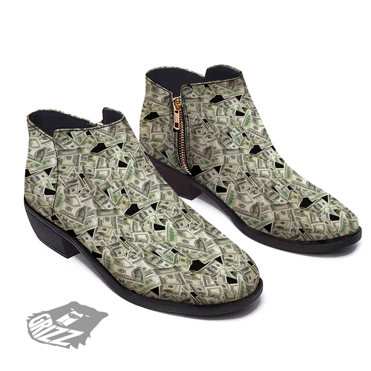 American Money US Dollars Print Pattern Ankle Boots-grizzshop