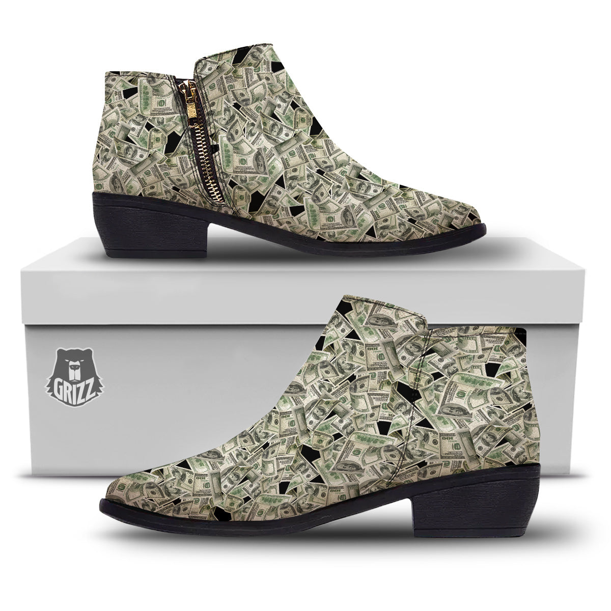 American Money US Dollars Print Pattern Ankle Boots-grizzshop