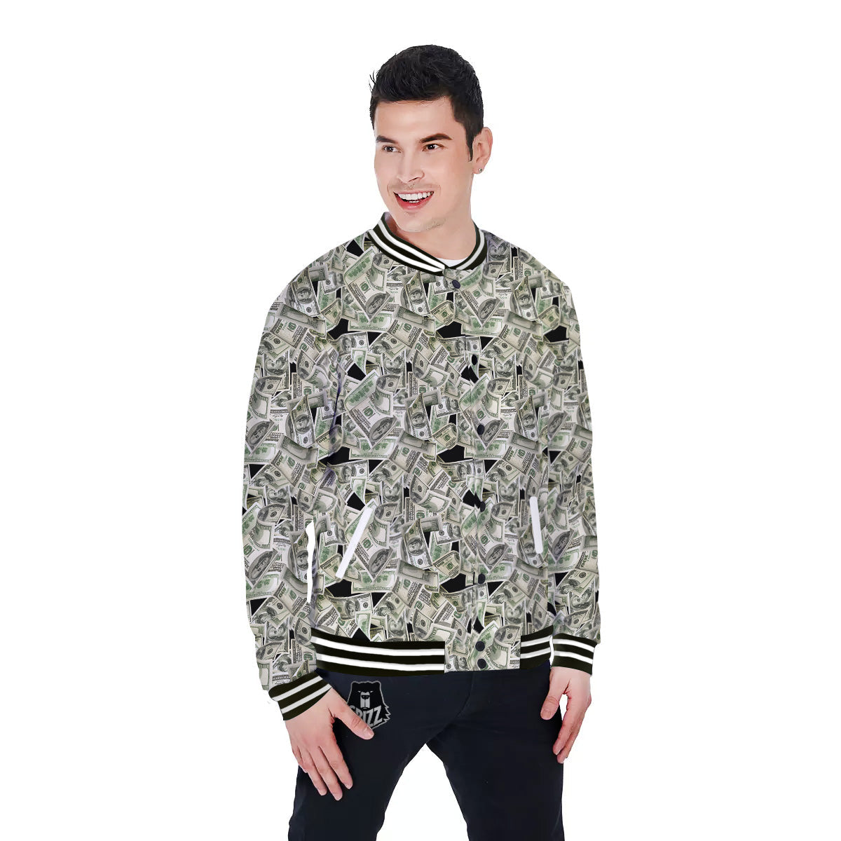 American Money US Dollars Print Pattern Baseball Jacket-grizzshop