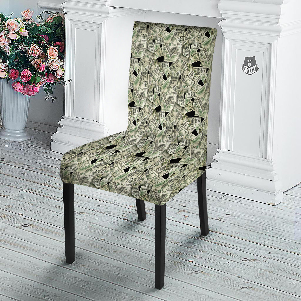 American Money US Dollars Print Pattern Dining Chair Slipcover-grizzshop
