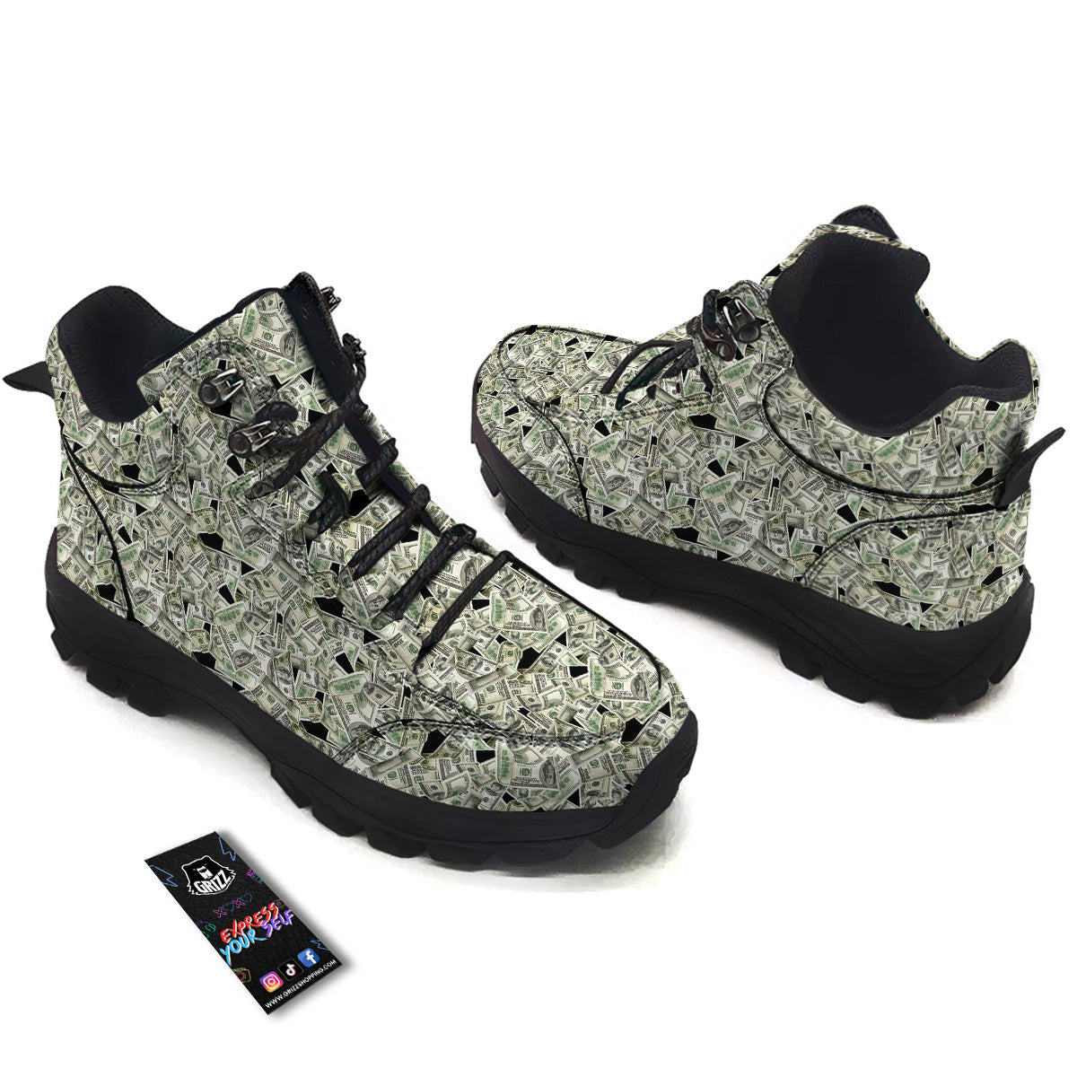 American Money US Dollars Print Pattern Hiking Shoes-grizzshop