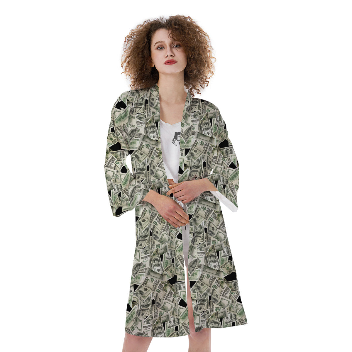 American Money US Dollars Print Pattern Kimono-grizzshop