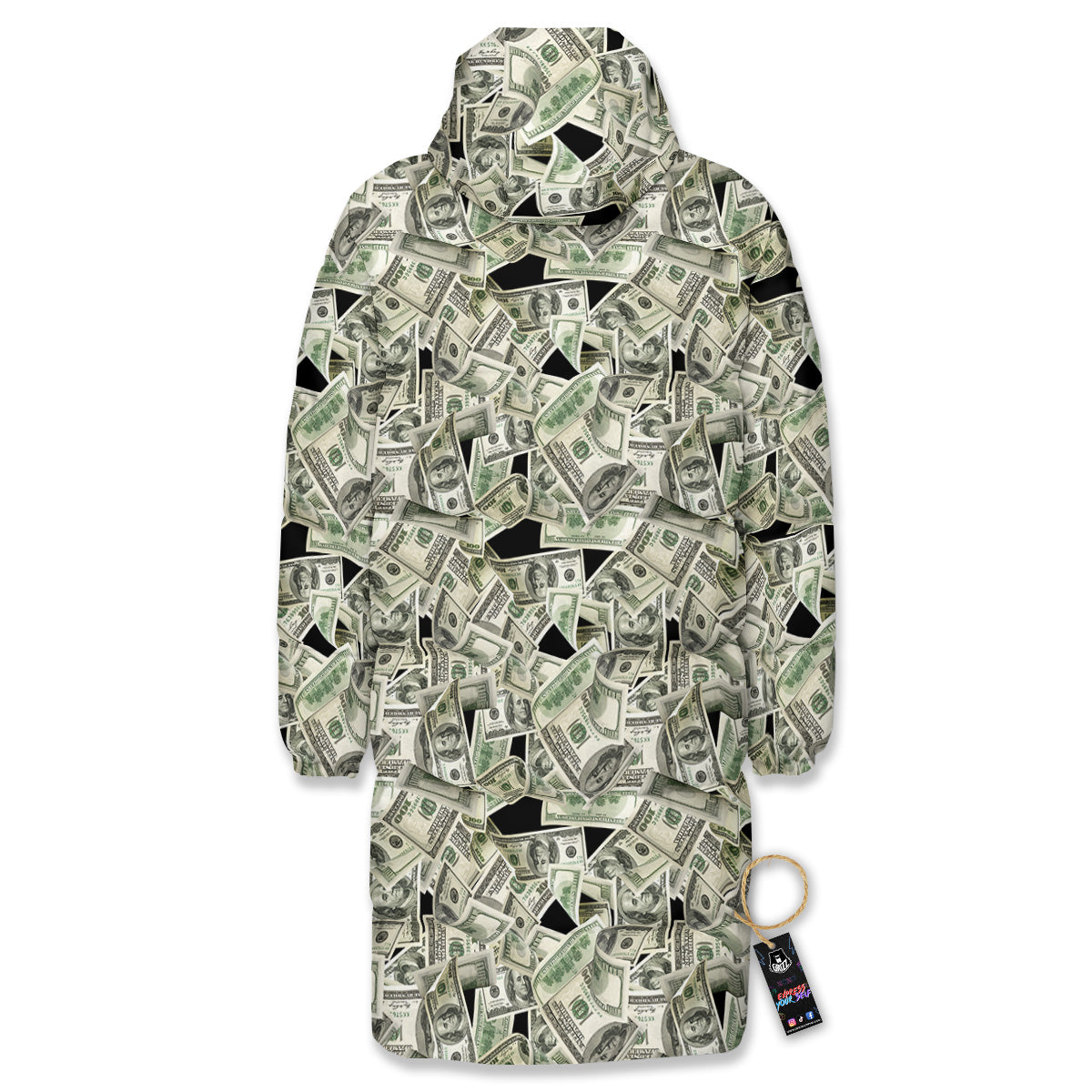 American Money US Dollars Print Pattern Long Down Jacket-grizzshop