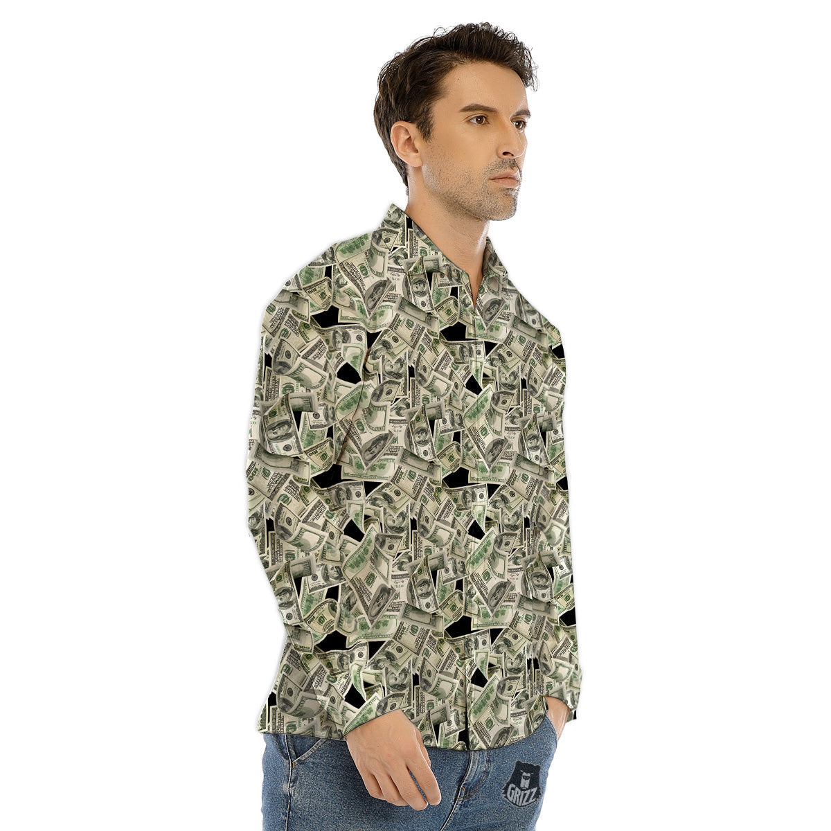 American Money US Dollars Print Pattern Men's Dress Shirts-grizzshop