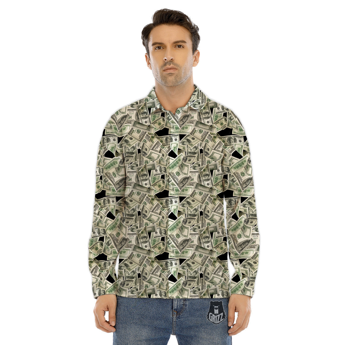 American Money US Dollars Print Pattern Men's Dress Shirts-grizzshop