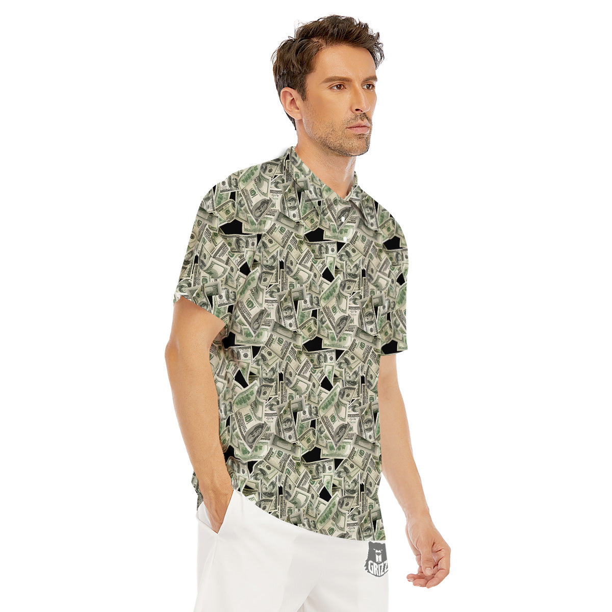 American Money US Dollars Print Pattern Men's Golf Shirts-grizzshop